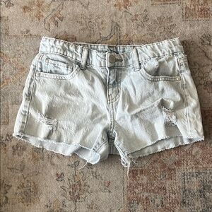 Girls Light Blue Distressed Denim Shorts